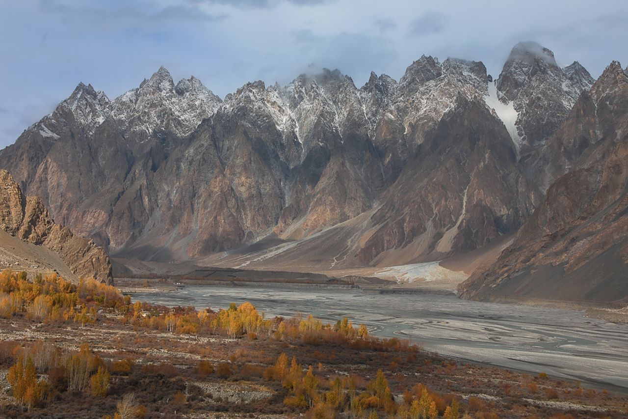 Colors of autumn in Passu Gojal Hunza, Passu cones in the background
